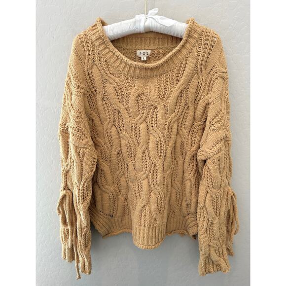 🆕 POL | Tan Cozy Soft Chunky Acrylic Oversized Belle Sleeve Sweater | Large - Picture 1 of 9